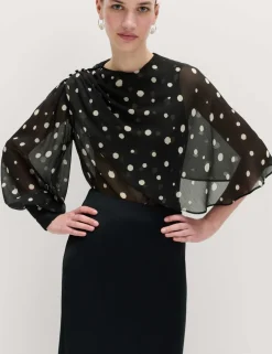 Polka Dot Drape Detail Blouse