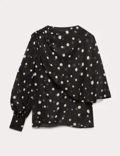 Polka Dot Drape Detail Blouse