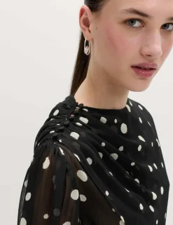 Polka Dot Drape Detail Blouse