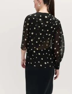 Polka Dot Drape Detail Blouse