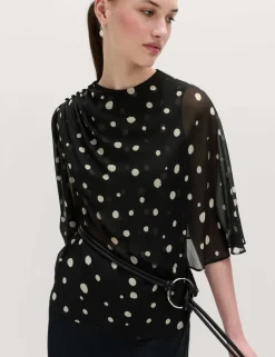 Polka Dot Drape Detail Blouse