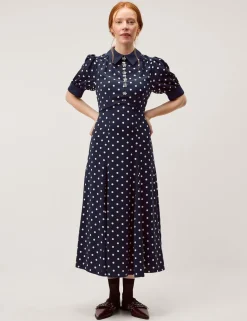Polka Dot Embellished Midi Tea Dress