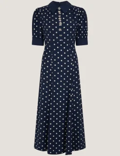 Polka Dot Embellished Midi Tea Dress