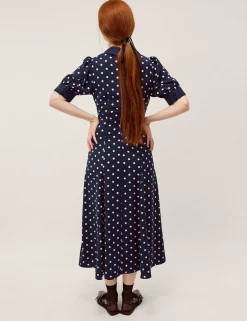 Polka Dot Embellished Midi Tea Dress
