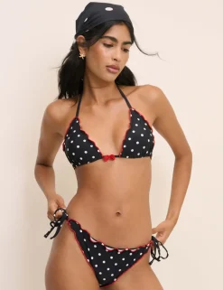 Polka Dot Frill Edge Tie Side Bikini Bottoms
