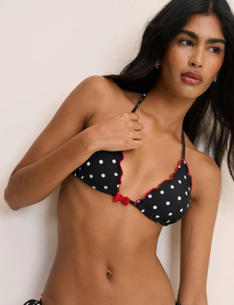 Polka Dot Frill Edge Triangle Bikini Top