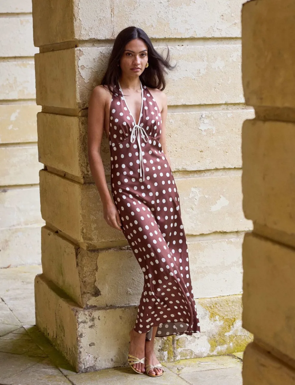 Polka Dot Halter Neck Maxi Slip Dress