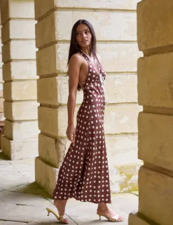 Polka Dot Halter Neck Maxi Slip Dress