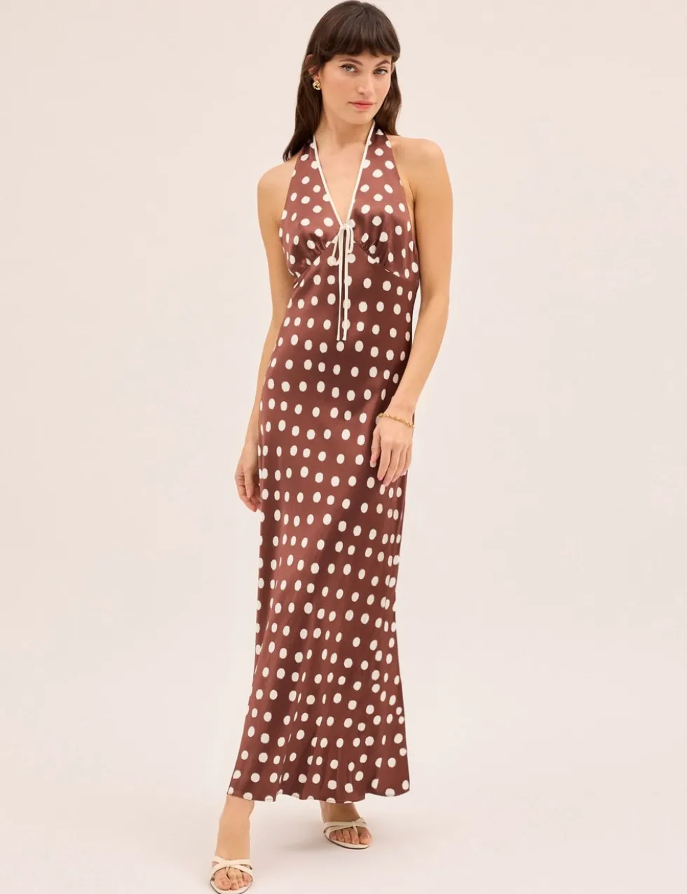 Polka Dot Halter Neck Maxi Slip Dress