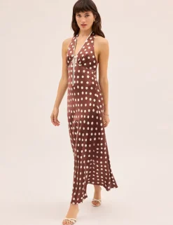 Polka Dot Halter Neck Maxi Slip Dress