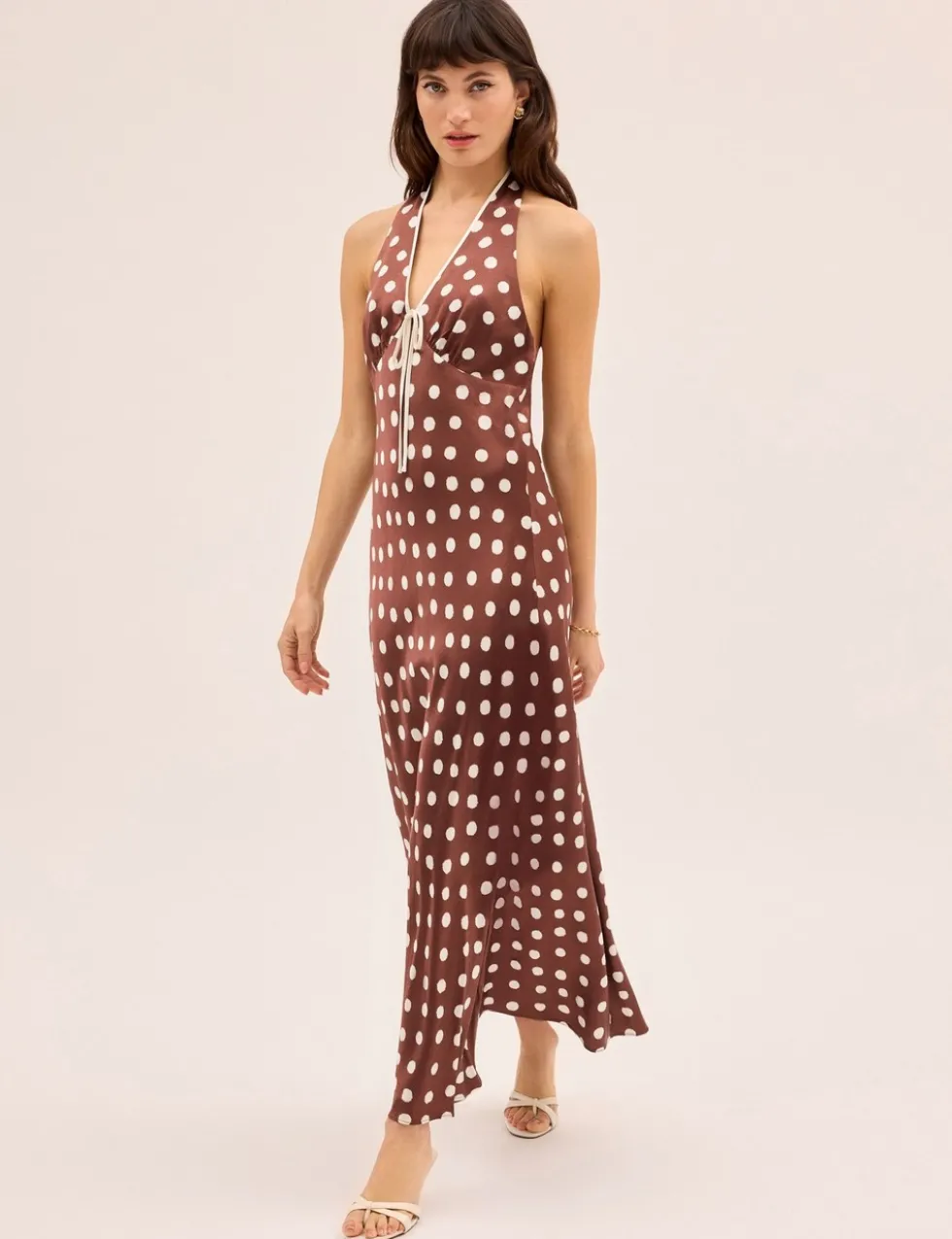 Polka Dot Halter Neck Maxi Slip Dress