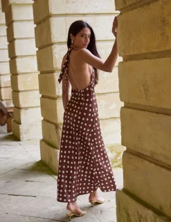 Polka Dot Halter Neck Maxi Slip Dress