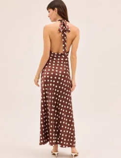 Polka Dot Halter Neck Maxi Slip Dress