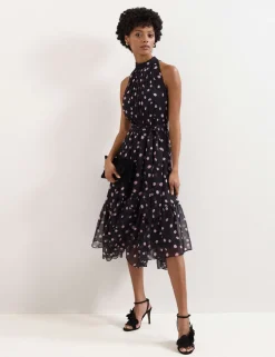 Polka Dot Halter Neck Midi Skater Dress