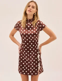 Polka Dot High Neck Mini Bodycon Dress