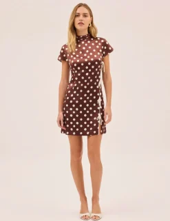 Polka Dot High Neck Mini Bodycon Dress