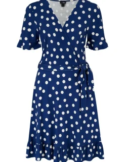 Polka Dot Jersey Wrap Front Dress