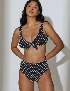 Polka Dot Knot Front Plunge Bikini Top