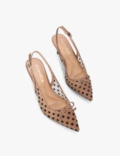 Polka Dot Mesh Stiletto Heel Slingback Shoes