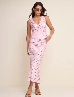 Polka Dot Midi Slip Skirt