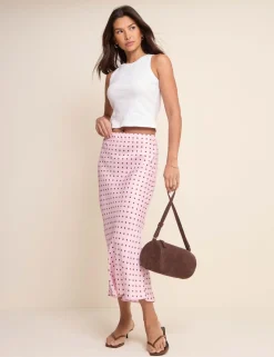 Polka Dot Midi Slip Skirt