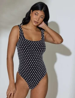 Polka Dot Padded Square Neck Swimsuit