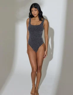 Polka Dot Padded Square Neck Swimsuit