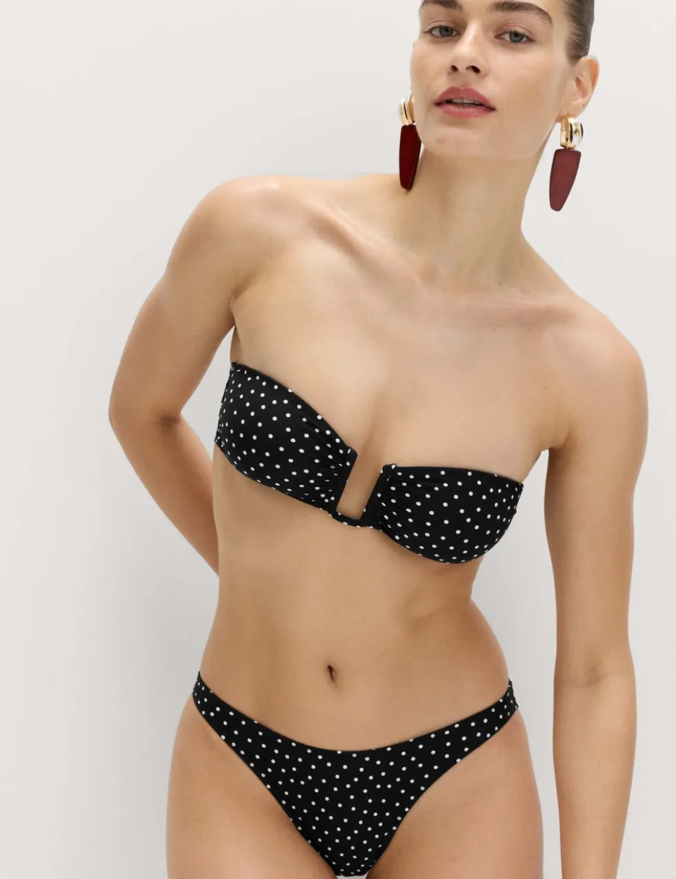 Polka Dot Padded U-Wire Bandeau Bikini Top