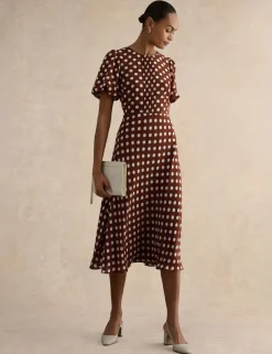 Polka Dot Puff Sleeve Midi Skater Dress