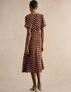 Polka Dot Puff Sleeve Midi Skater Dress
