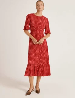 Polka Dot Round Neck Midi Tea Dress
