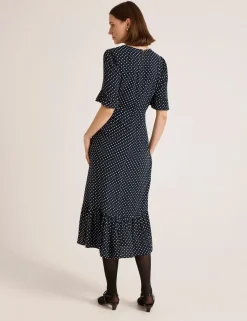 Polka Dot Round Neck Midi Tea Dress