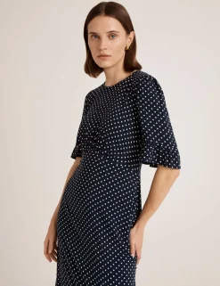 Polka Dot Round Neck Midi Tea Dress