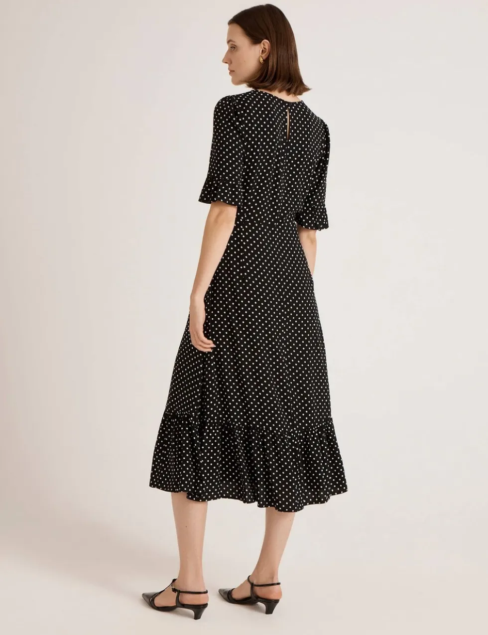 Polka Dot Round Neck Midi Tea Dress
