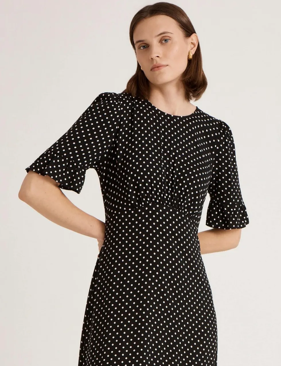 Polka Dot Round Neck Midi Tea Dress