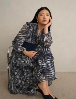 Polka Dot Ruffle Knee Length Wrap Dress