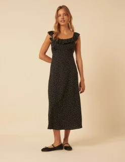 Polka Dot Ruffle Neck Midi Slip Dress
