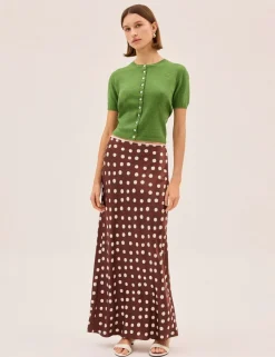 Polka Dot Satin Maxi Slip Skirt
