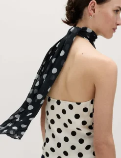 Polka Dot Scarf Detail Top