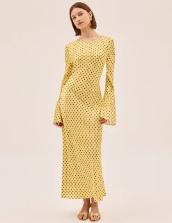 Polka Dot Slash Neck Midaxi Column Dress