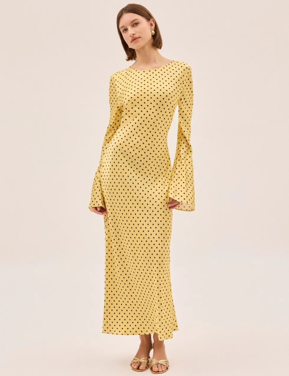 Polka Dot Slash Neck Midaxi Column Dress