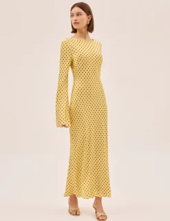 Polka Dot Slash Neck Midaxi Column Dress