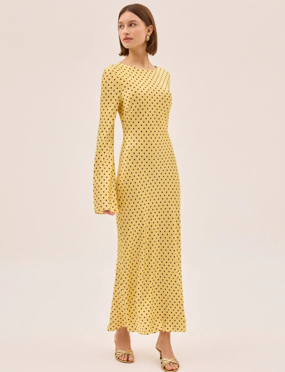 Polka Dot Slash Neck Midaxi Column Dress