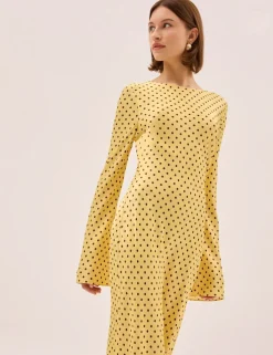Polka Dot Slash Neck Midaxi Column Dress