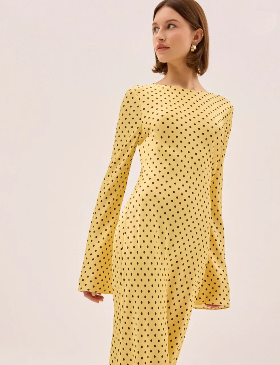 Polka Dot Slash Neck Midaxi Column Dress