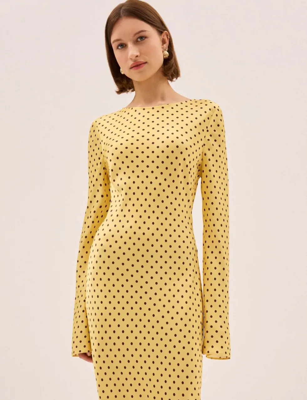 Polka Dot Slash Neck Midaxi Column Dress