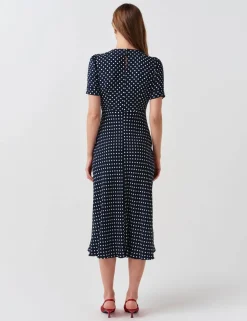 Polka Dot Tie Detail Midi Tea Dress