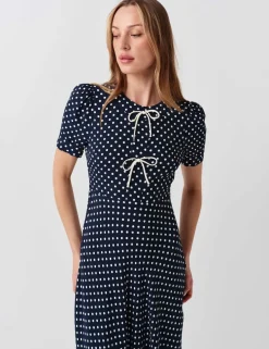 Polka Dot Tie Detail Midi Tea Dress