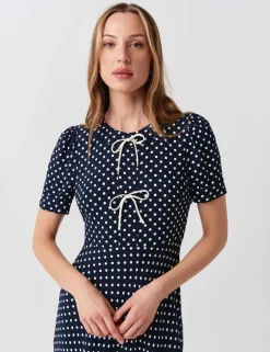 Polka Dot Tie Detail Midi Tea Dress