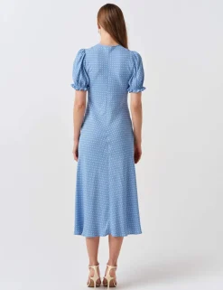 Polka Dot Tie Neck Midi Tea Dress